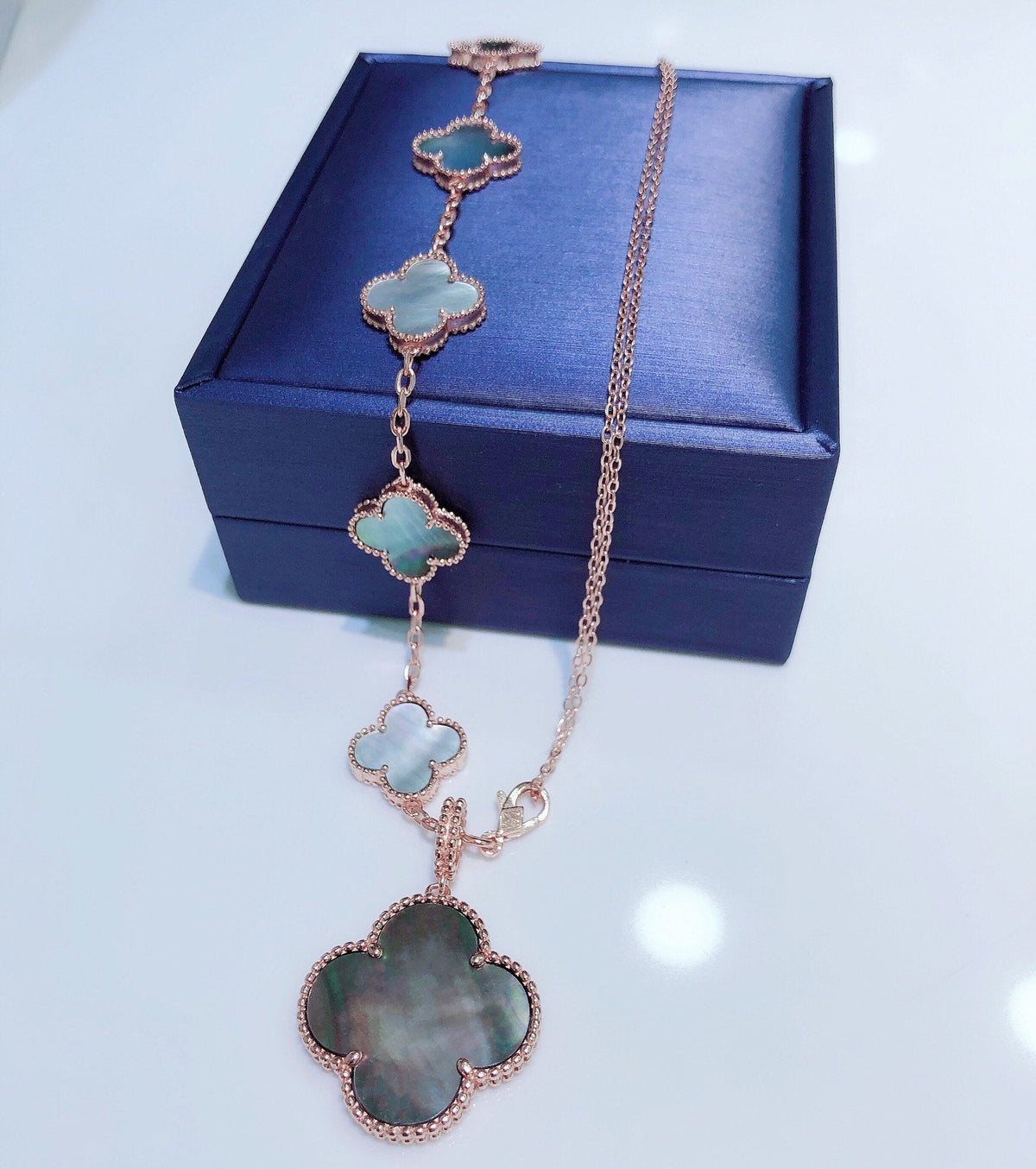 [⭐Sparkve]COMBINED BRACELET 5 MOTIFS AND NECKLACE DARK MOP ROSE GOLD
