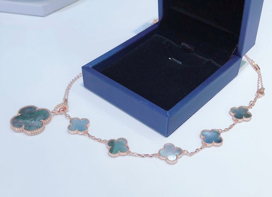 [⭐Sparkve]COMBINED BRACELET 5 MOTIFS AND NECKLACE DARK MOP ROSE GOLD