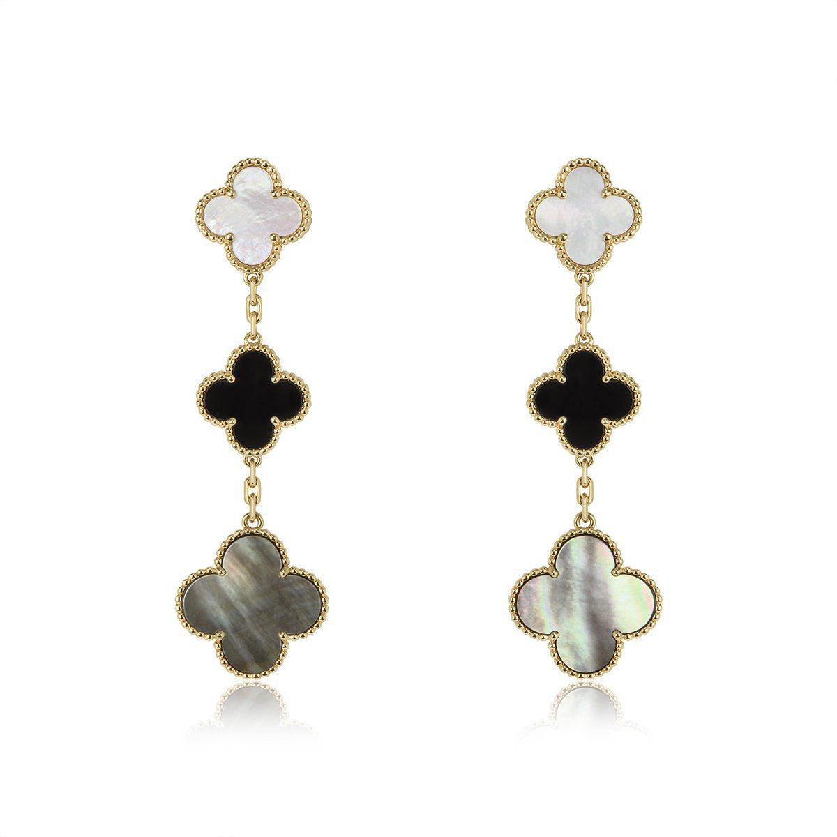 [⭐Sparkve]CLOVER EARRINGS GOLD ONYX MOP 3 MOTIF