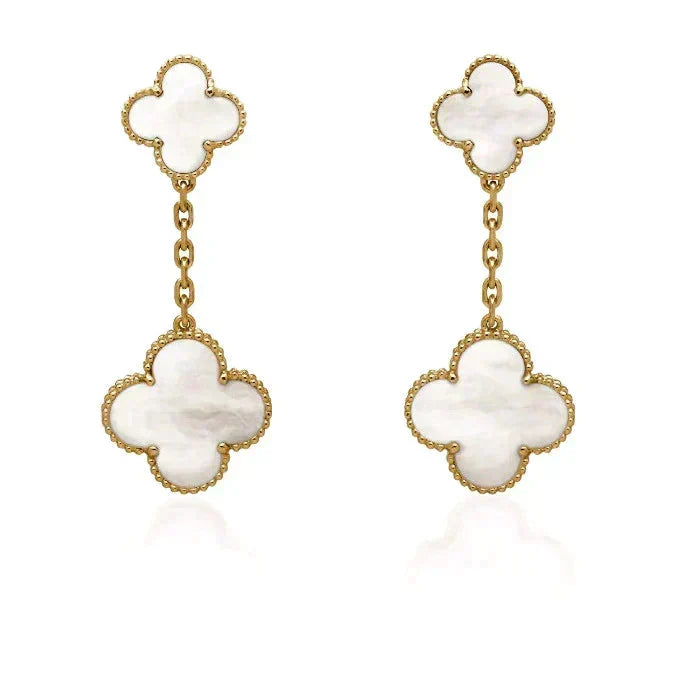 [⭐Sparkve]CLOVER 2 MOTIF WHITE MOP EARRINGS