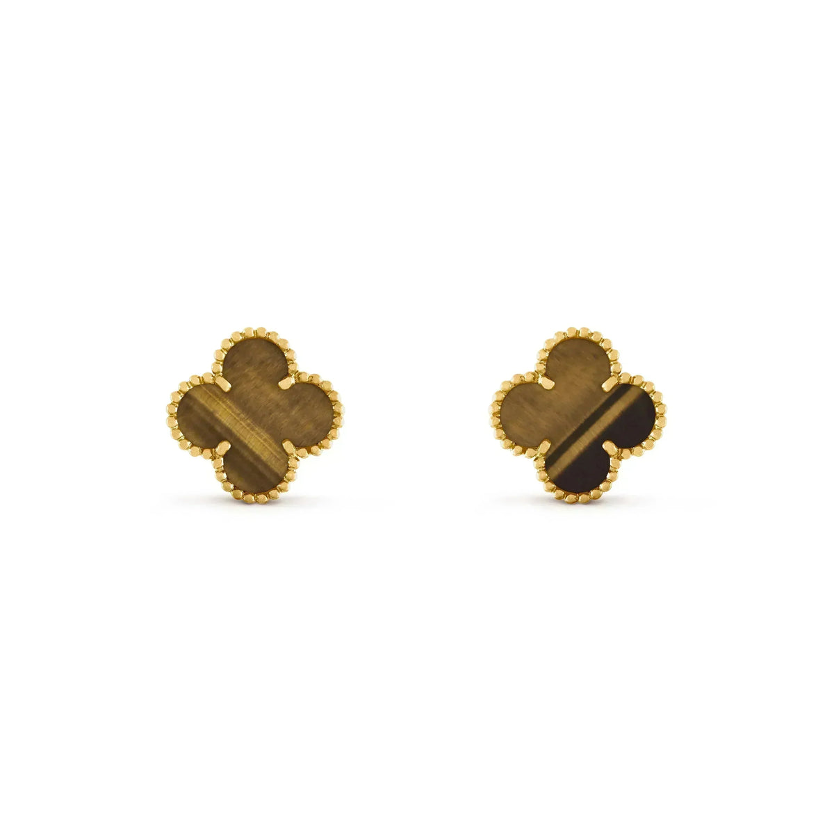[⭐Sparkve]CLOVER MEDIUM 1 MOTIFS TIGER EYE EARRINGS