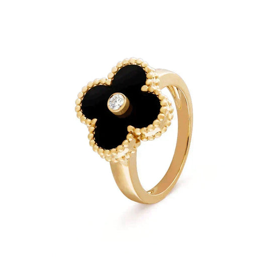 [⭐Sparkve]CLOVER ONYX RING GOLD DIAMOND