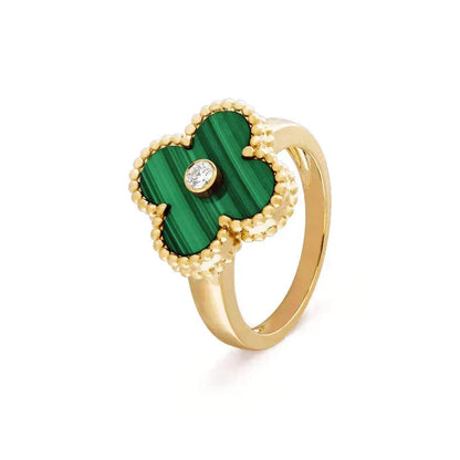 [⭐Sparkve]CLOVER MALACHITE RING GOLD DIAMOND