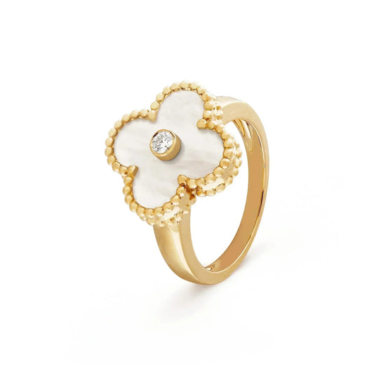 [⭐Sparkve]CLOVER PINK MOP RING GOLD DIAMOND