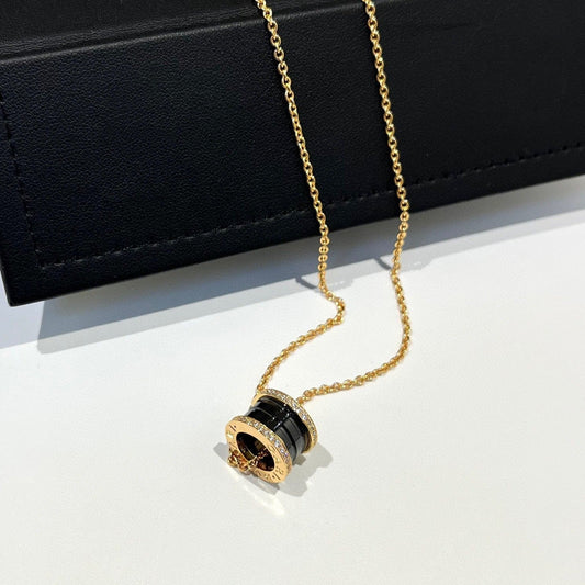 [⭐Sparkve]ZERO 1 BLACK CERAMIC DIAMOND PINK GOLD NECKLACE