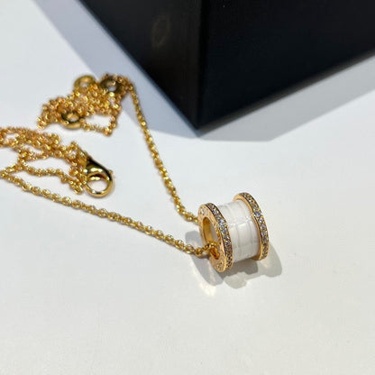 [⭐Sparkve]ZERO 1 WHITE CERAMIC DIAMOND PINK GOLD NECKLACE